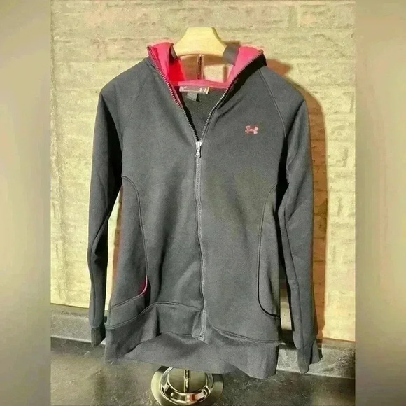 Under Armour Storm Womens Medium Black Pink Logo Zip Up Hoodie Breast Cancer- S - Picture 1 of 12